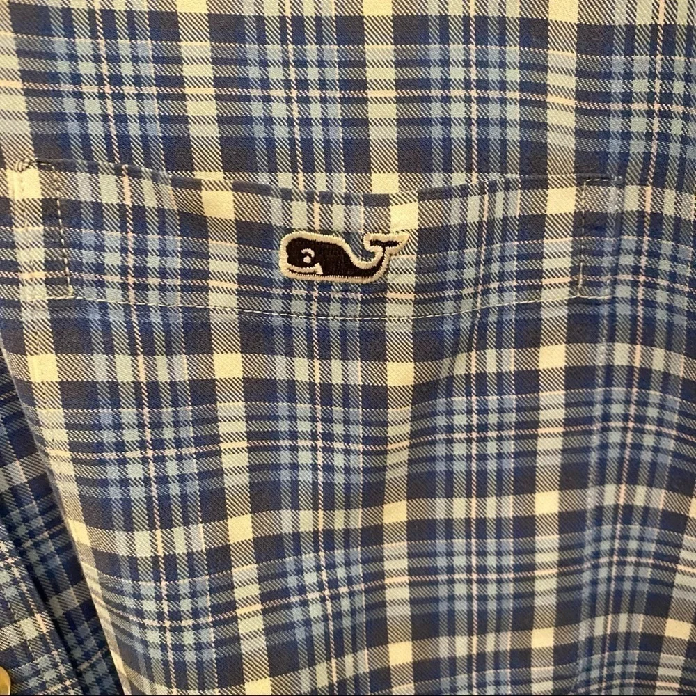 VINEYARD VINES Men Blue Plaid Buttoned Tucker Long Sleeve Shirt Size Large